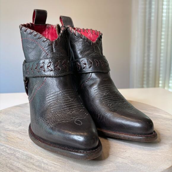 NEW Bed Stu Tania Black Rustic Crimson Ankle Boots 8.5 Women’s Handmade Mexico - Picture 6 of 14